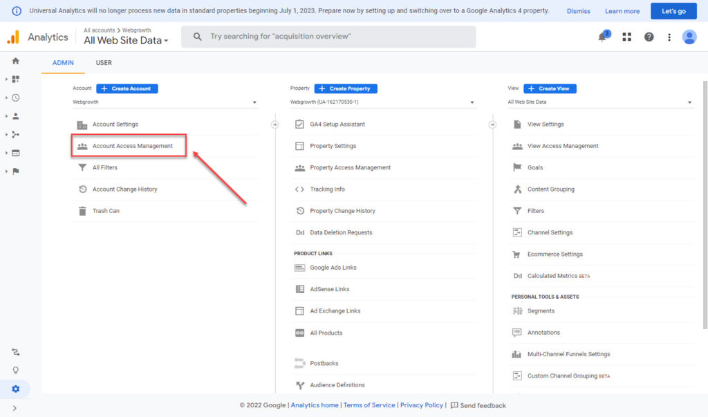 Google Analytics Admin Settings