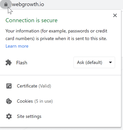 ssl padlock window info